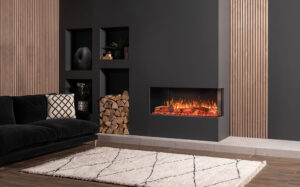 Onyx Avanti 110RW with Split Oak Log effect installed as a two sided fire.