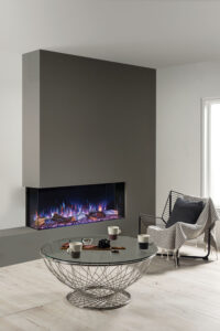 Onyx Avanti 110RW with Split Oak Log effect installed as a two sided fire preset.