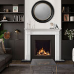 Onyx Eclipse 60HL gas fire dark grey and white walls with dark wood flooring.