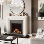 Onyx Eclipse 60HL with black gloss liner, light grey walls white mantel, and light wood flooring.