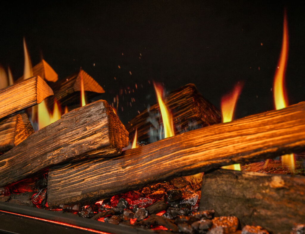 New and improve real luxury log insert for Avanti Electric and Fusion fires with real charred hardwood