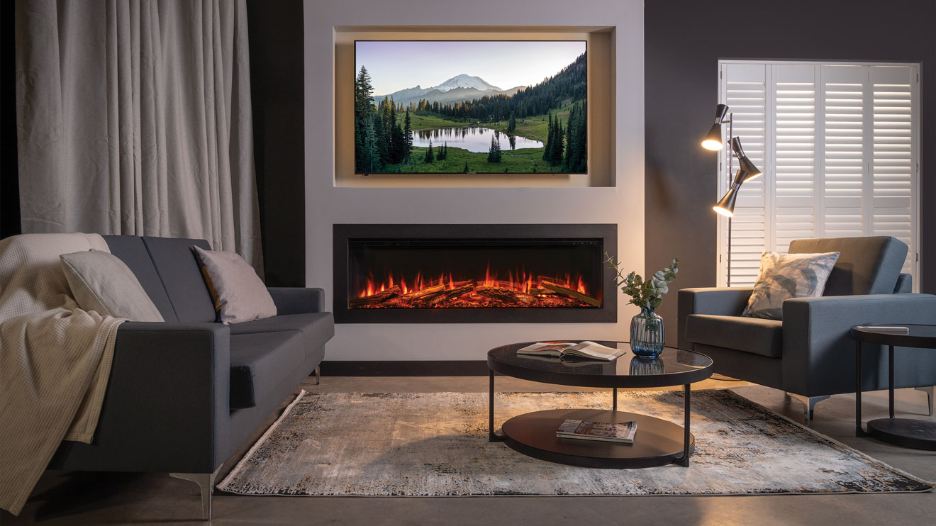 Onyx Avita 160RW electric fire, installed as a single-sided fire with Edge XL frame.